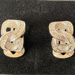 Christian Dior Vintage Silver Crystal Knot Clip Earrings NWOT Signed
